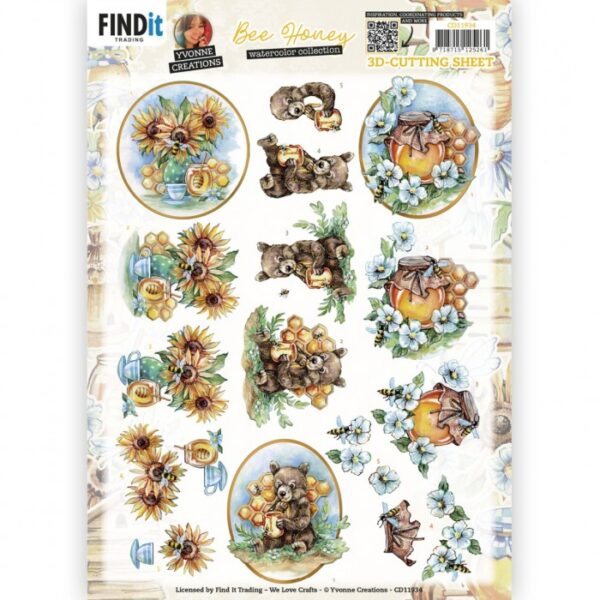 knipvel-3D-Yvonne Creations - Bee Honey - Brown Bear - CD11934