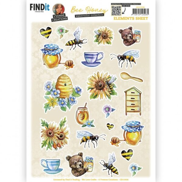 knipvel-3D-Yvonne Creations - Bee Honey - Small Elements A - CD11936