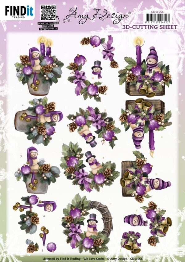 knipvel-Amy Design - Purple Christmas 3D Cutting Sheet-CD11956
