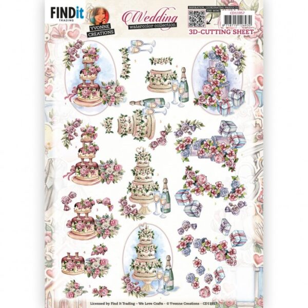 knipvel-3D-Yvonne Creations - Wedding Time - Wedding Cakes - CD11957