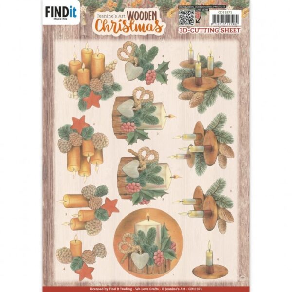 knipvel-3D-Jeanine’s Art - Wooden Christmas - Orange Candles - CD11971