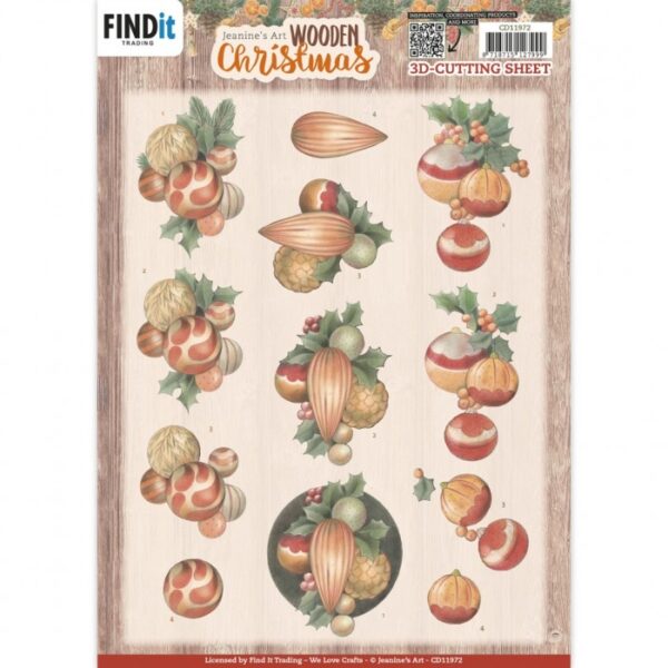 knipvel-3D-Jeanine’s Art - Wooden Christmas - Orange Baubles - CD11972