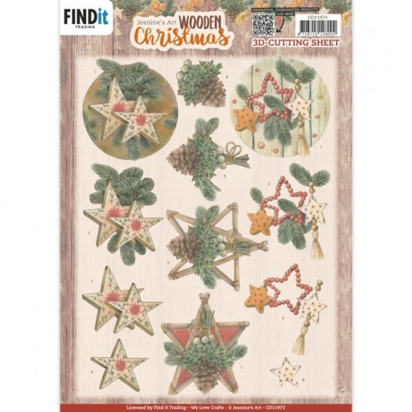 knipvel-3D-Jeanine’s Art - Wooden Christmas - Wooden Stars - CD11973