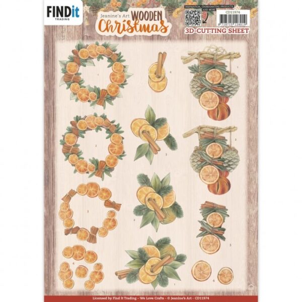 knipvel-3D-Jeanine’s Art - Wooden Christmas - Orange Fruit - CD11974