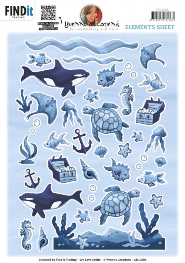 knipvel-3D-Yvonne Creations - Small Elements Blue Ocean - CD12006