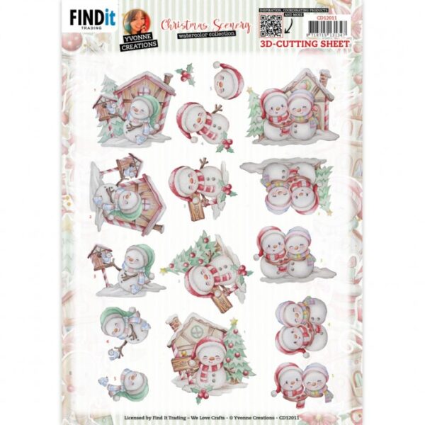 knipvel-3D-Yvonne Creations - Christmas Scenery - Snowman - CD12011