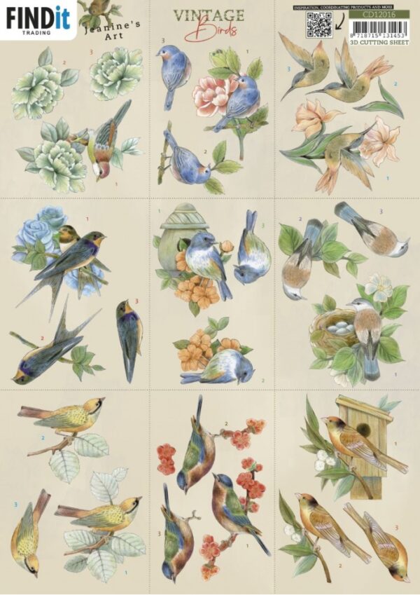 knipvel-3D-Jeanine's Art - Vintage Birds - Mini - CD12016