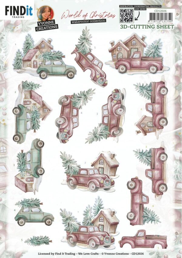 knipvel-3D-Yvonne Creations - World of Christmas - Christmas Cars - CD12026