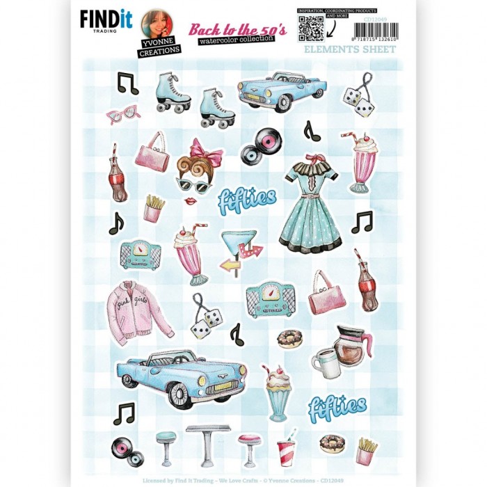 knipvel-3D-Yvonne Creations - Back to the fifties - Small Elements A - CD12049