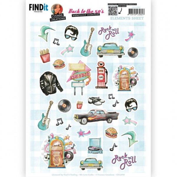 knipvel-3D-Yvonne Creations - Back to the fifties - Small Elements B - CD12050