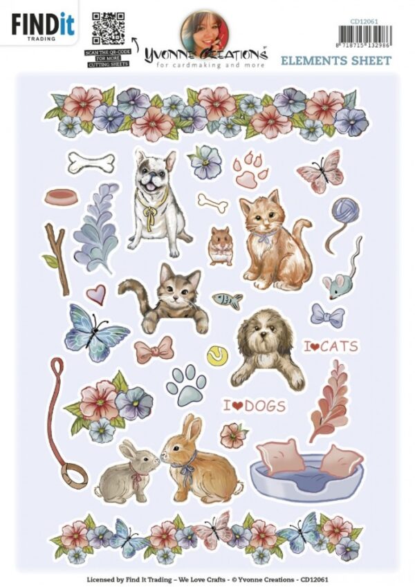 knipvel-3D-Yvonne Creations -Small Elements Pets-CD12061