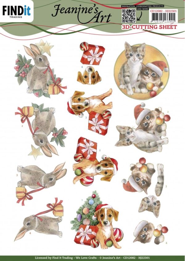 knipvel-3D-Jeanine’s Art - Cute Christmas Pets - CD12082
