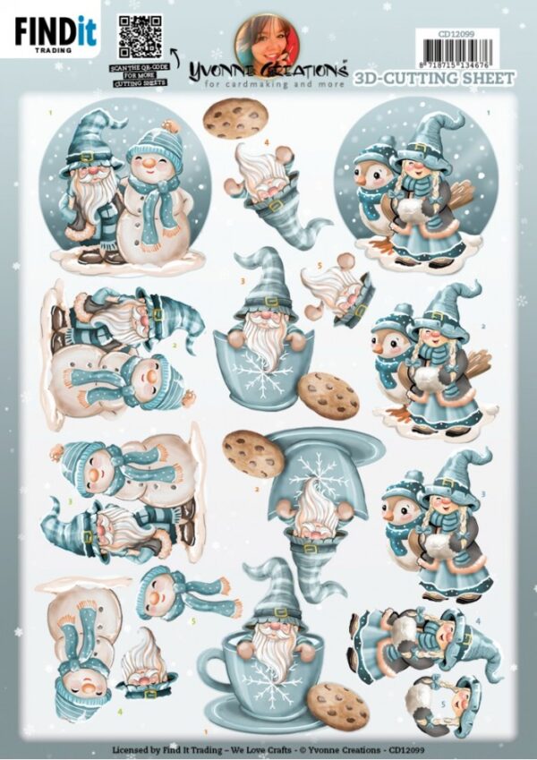 knipvel-3D-Yvonne Creations - Winter Gnomes Cookie - CD12099