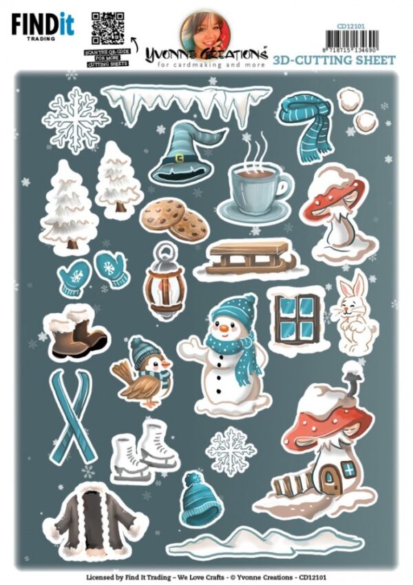 knipvel-3D-Yvonne Creations - Small Elements Winter Gnomes - CD12101