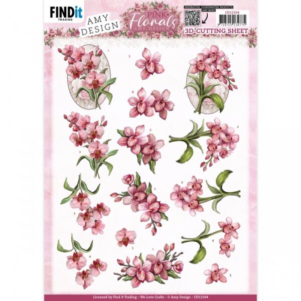 knipvel-3D-Amy Design - Pink Florals - Orchid- CD12104