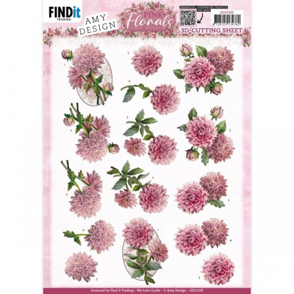 knipvel-3D-Amy Design - Pink Florals - Dahlia- CD12105