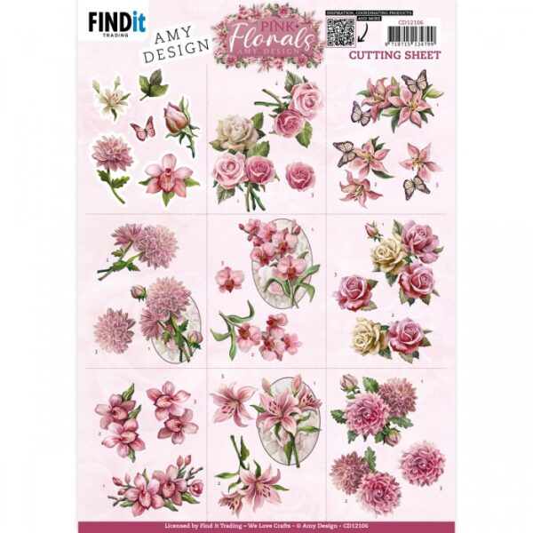 knipvel-3D-Amy Design -  Pink Florals - Mini- CD12106