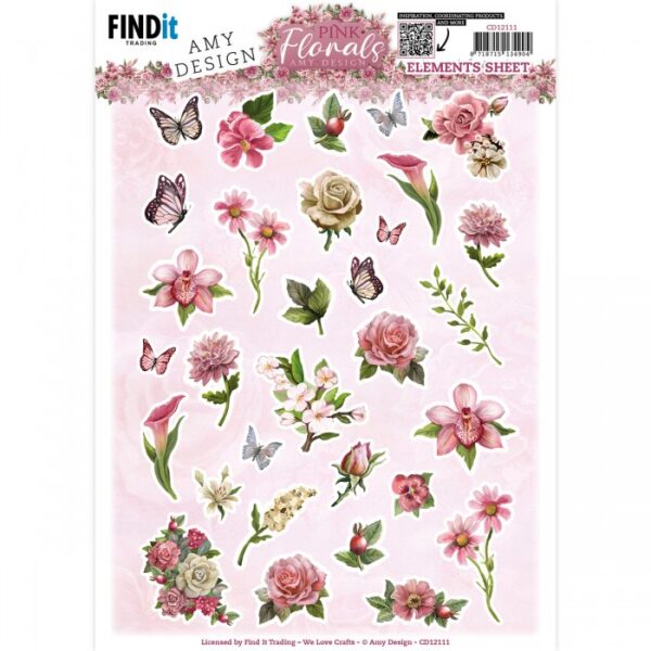 knipvel-3D-Amy Design -  Pink Florals - Small Elements- CD12111