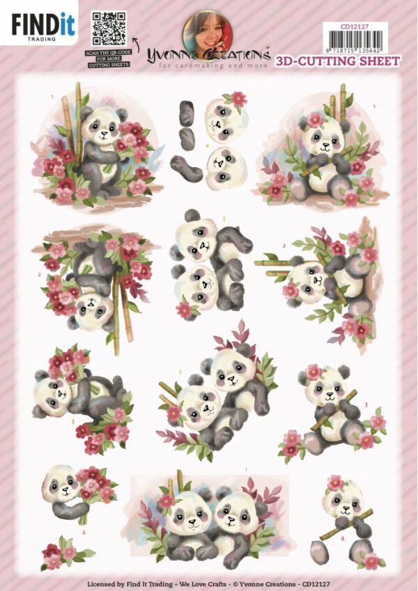 knipvel-3D-Yvonne Creations - Lieve panda - CD12127