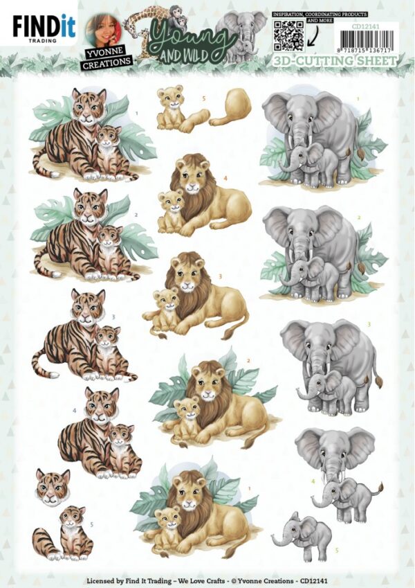 knipvel-3D-Yvonne Creations - Young and Wild - Tiger - CD12141