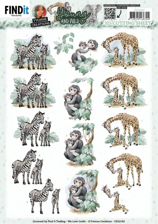 knipvel-3D-Yvonne Creations - Young and Wild - Monkey - CD12142