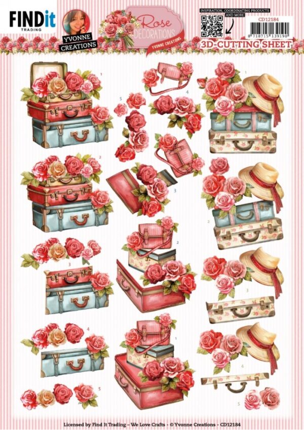 knipvel-3D-Yvonne Creations - Rose Decorations - Rose Suitcase - CD12184