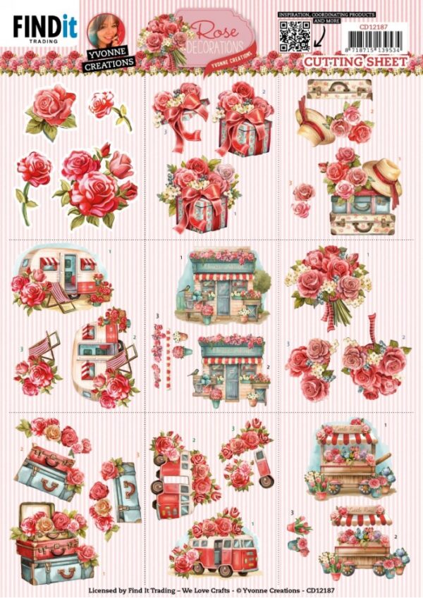knipvel-3D-Yvonne Creations - Rose Decorations - Mini - CD12187