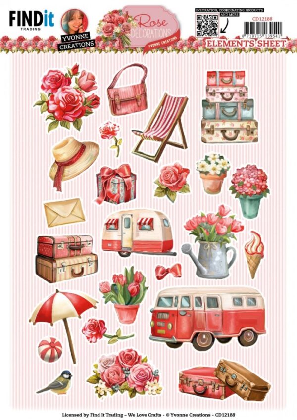 knipvel-3D-Yvonne Creations - Rose Decorations - Small Elements - CD12188