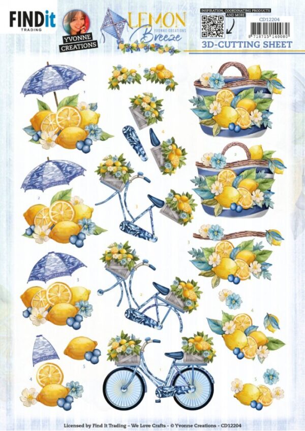 knipvel-3D-Yvonne Creations -  Lemon Breeze - Lemon Bike - CD12204