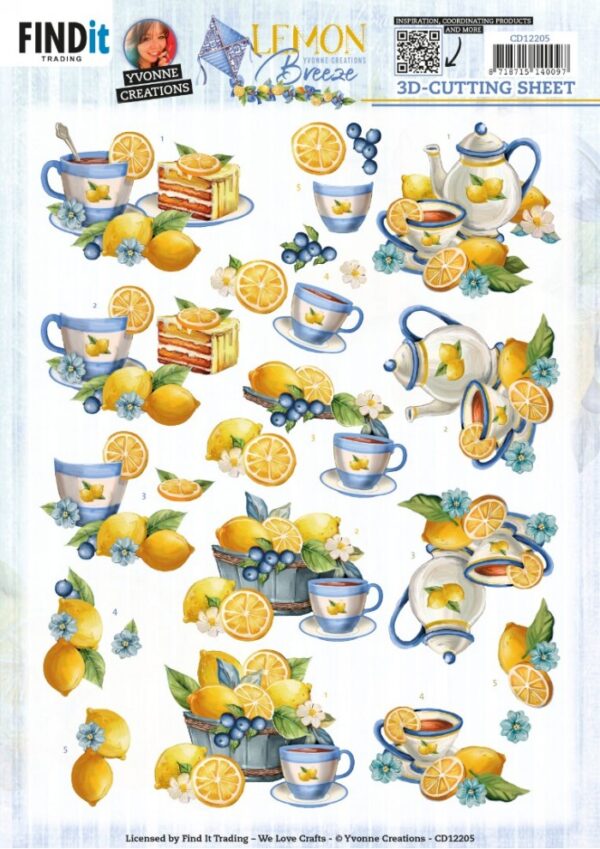 knipvel-3D-Yvonne Creations -  Lemon Breeze - Lemon Tea - CD12205