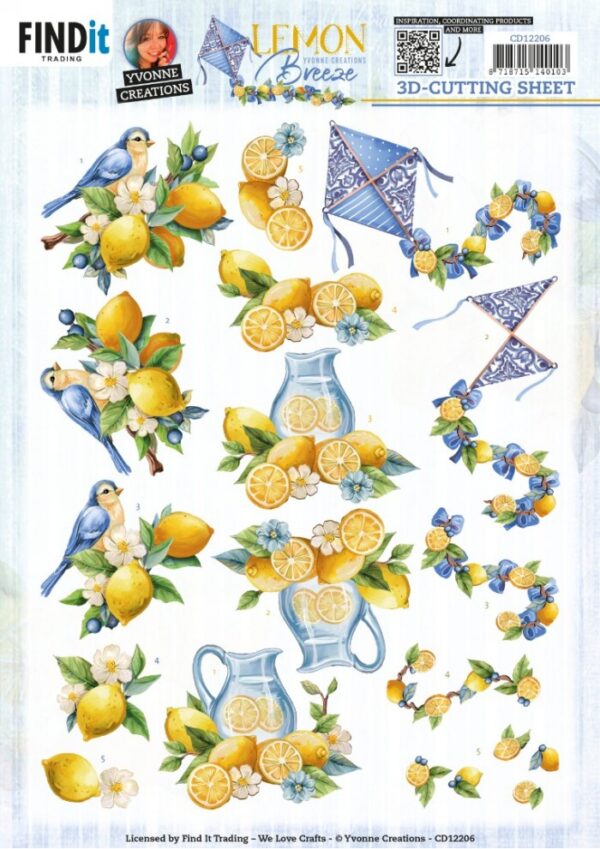 knipvel-3D-Yvonne Creations -  Lemon Breeze - Lemon Bird - CD12206
