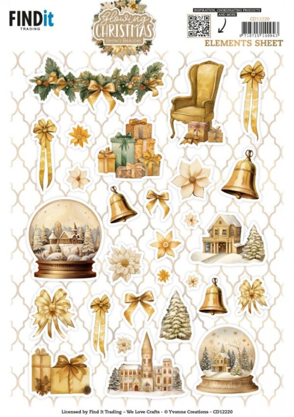knipvel-3D-Yvonne Creations - Berries Beauties - Glowing Christmas - Small Elements - CD12220