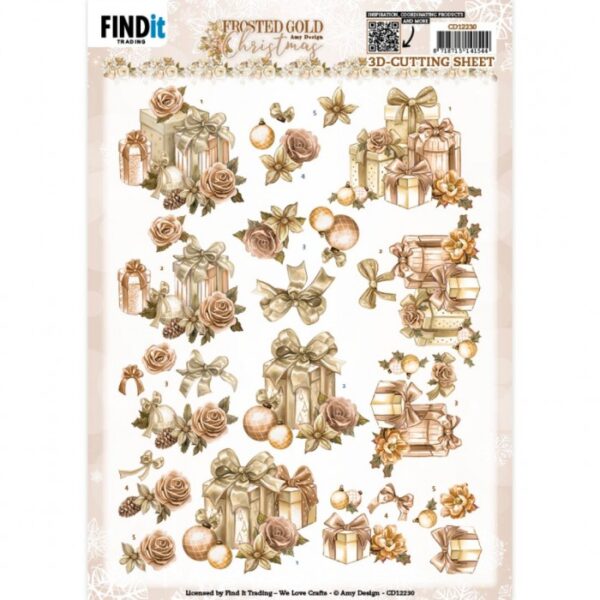 knipvel-3D-Amy Design - Frosted Gold Christmas - Presents- CD12230