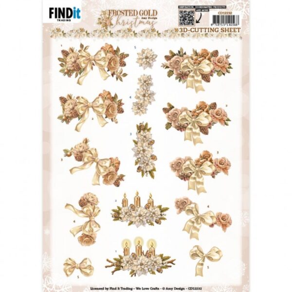 knipvel-3D-Amy Design - Frosted Gold Christmas - Christmas Piece- CD12232
