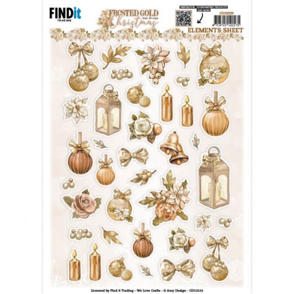 knipvel-3D-Amy Design - Frosted Gold Christmas - Small Elements- CD12233