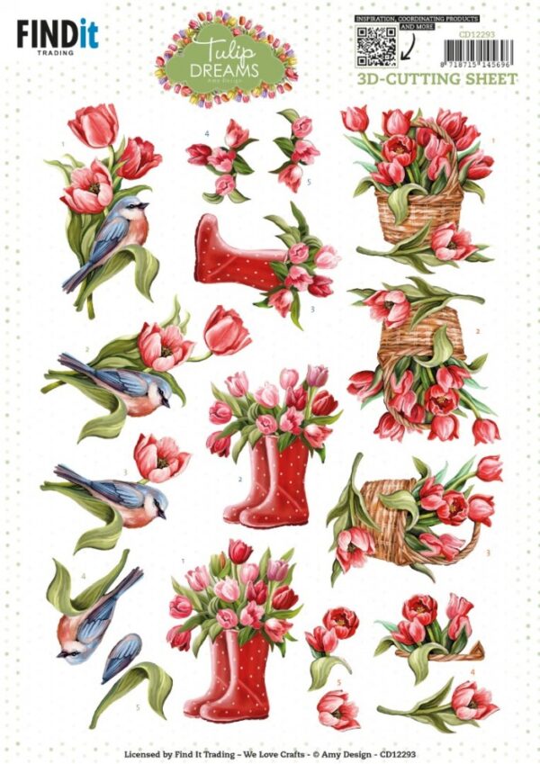 knipvel-Amy Design -Tulip Dreams - Red Tulips - Purple Tulips- CD12293