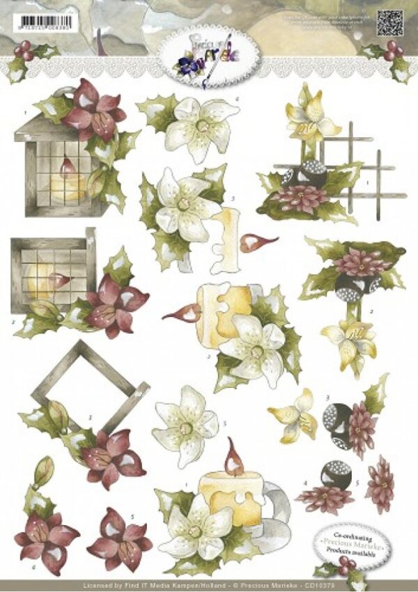 knipvel-3D- Precious Marieke -Kerstbloemen Wonderful Christmas-CD10379