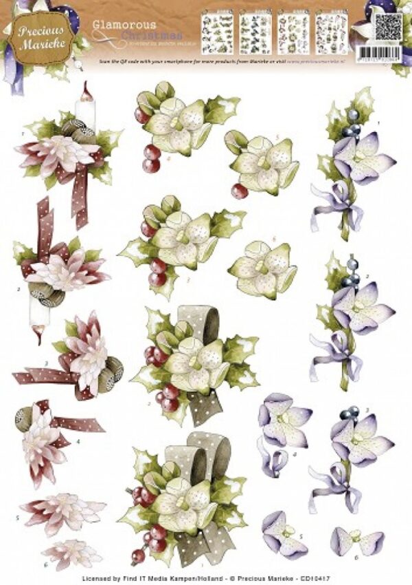 knipvel-3D- Precious Marieke - Winter Holly Glamorous Christmas - CD10417