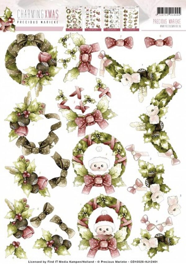 knipvel-3D- Precious Marieke - Nr. 5 Wreaths Charming Xmas -CD10526