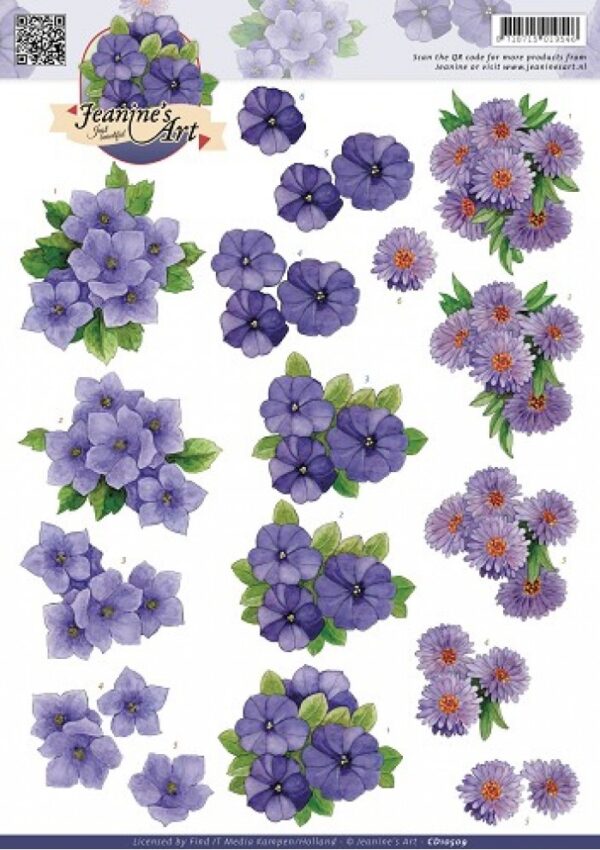 knipvel-3D-Jeanine’s Art -Paarse Bloemen-CD10509