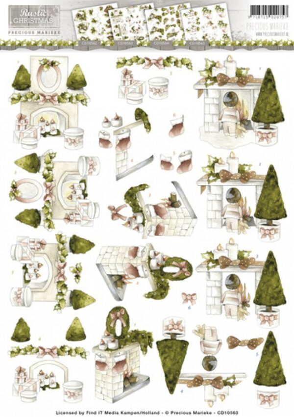 knipvel-3D- Precious Marieke -Rustic Christmas - Fireplace-CD10563