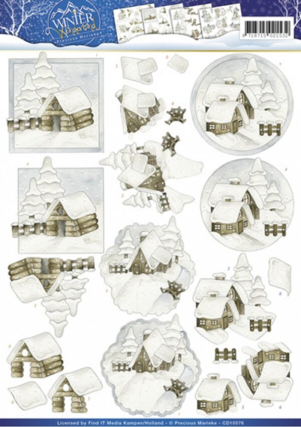 knipvel-3D- Precious Marieke - Winter Wonderland - Snow cabins - CD10576