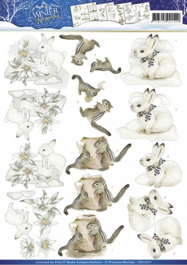 knipvel-3D- Precious Marieke - Winter Wonderland - Winter Animals - CD10577