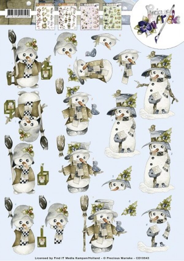 knipvel-3D- Precious Marieke - Happy Snowmen -CD10543