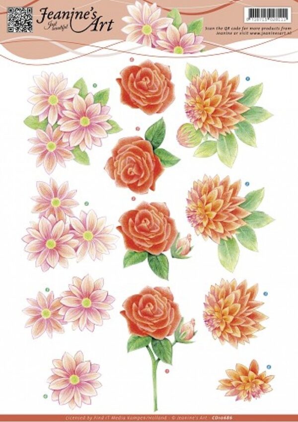 knipvel-3D-Jeanine’s Art -Rode Bloemen-CD10686
