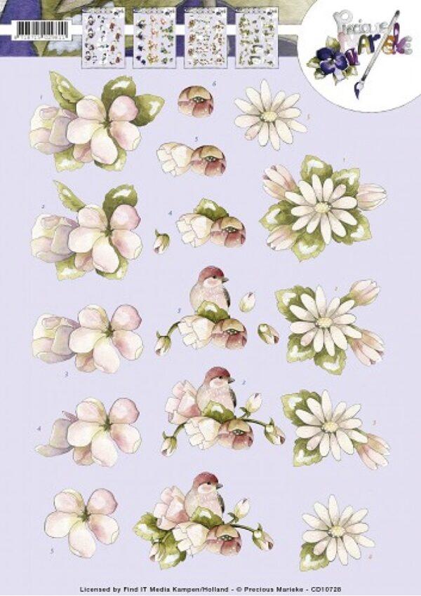 knipvel-3D- Precious Marieke - Roze Bloemen - CD10728