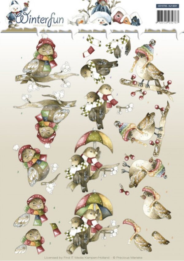 knipvel-3D- Precious Marieke - Funny Birds Winter Wonderland - CD10785