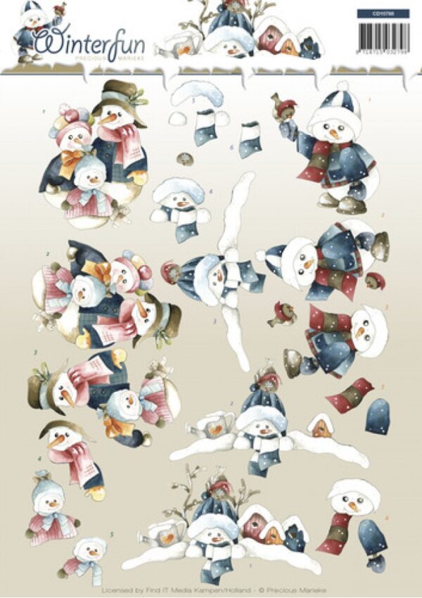 knipvel-3D- Precious Marieke - Snowmen Winter Wonderland - CD10788