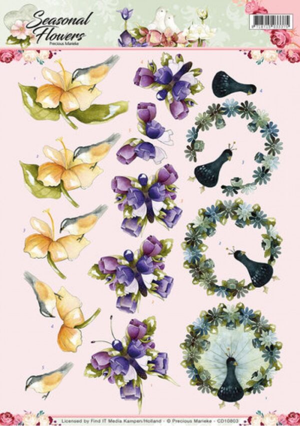 knipvel-3D- Precious Marieke -Flora en Fauna Seasonal Flowers-CD10803