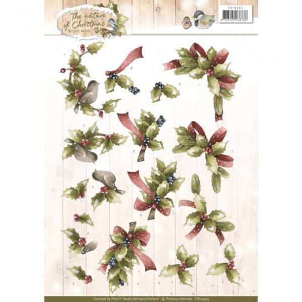 knipvel-3D- Precious Marieke -  Christmas Holly The Nature of Christmas-CD10904